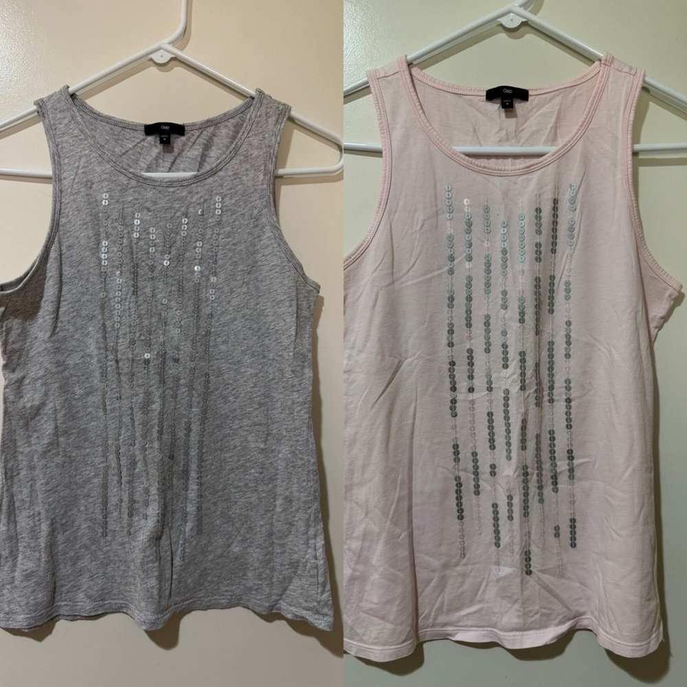 GAP Gray and Pink Sequin Tank Tops